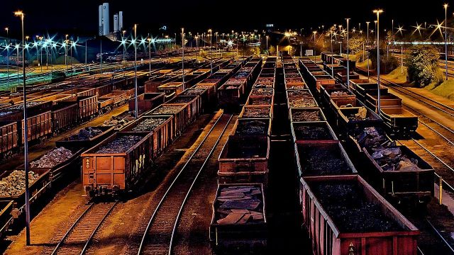View on a cargo station at night