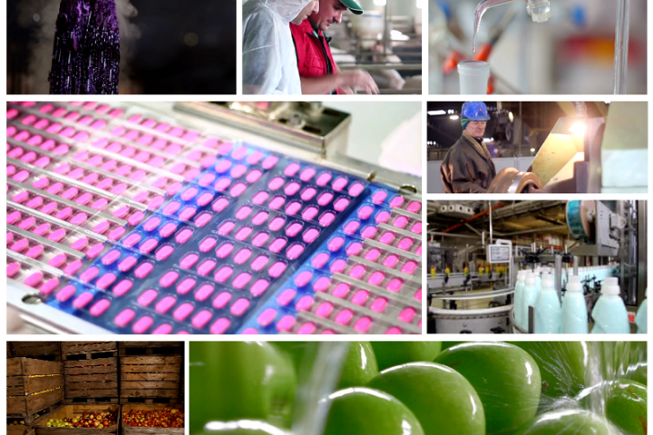 collage of applications from various industries such as dyeing process, animal husbandry, production of medicines, food storage, manufacturing of components