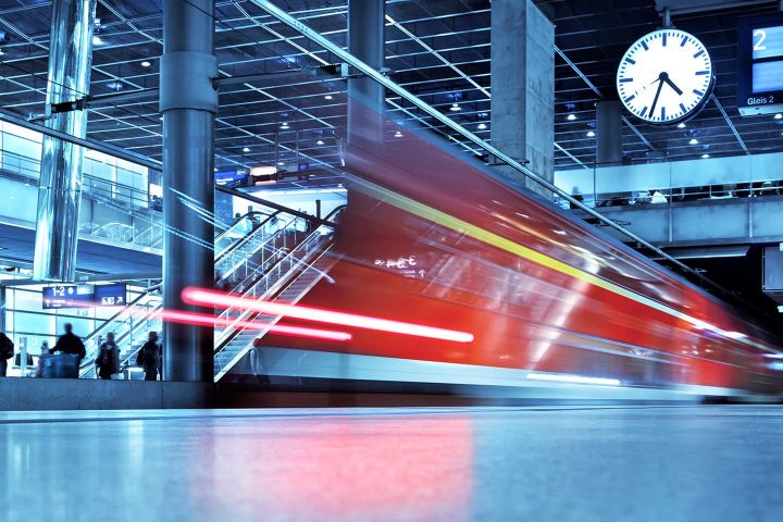 Train departs from station