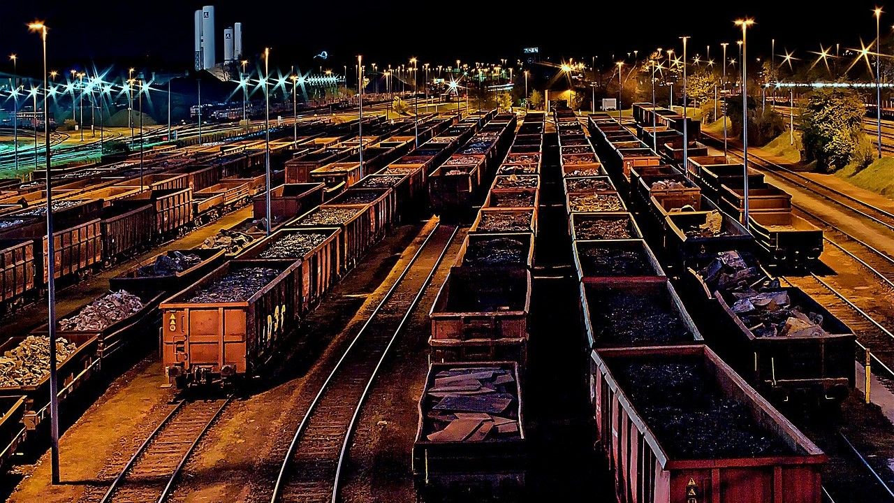 View on a cargo yard at night