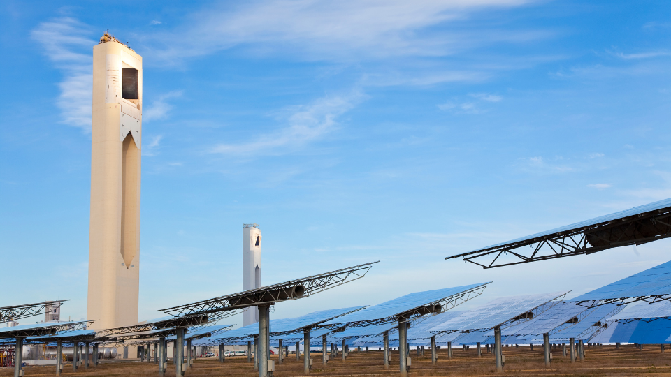 Tower and solar panel on large solar power plant