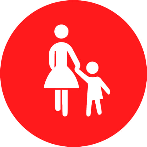 Icon Kinderbetreuung Mutter und Kind roter Hintergrund weißes Motiv