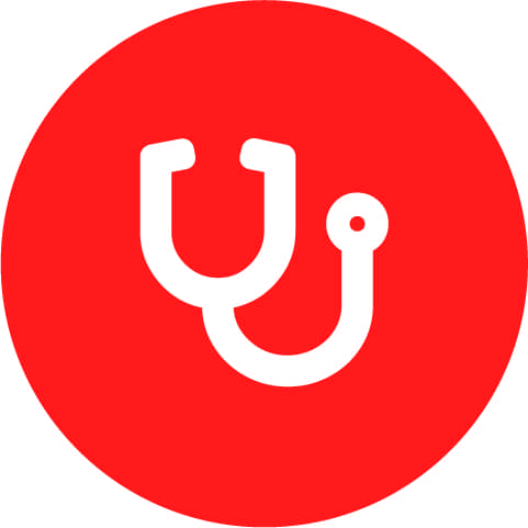 Icon Stetoskop Arzt roter Hintergrund weißes Motiv